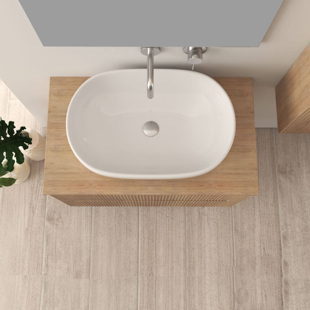 Mobile da bagno per lavabo da appoggio cannettato 80 cm rovere tabacco Palermo Arcshop
