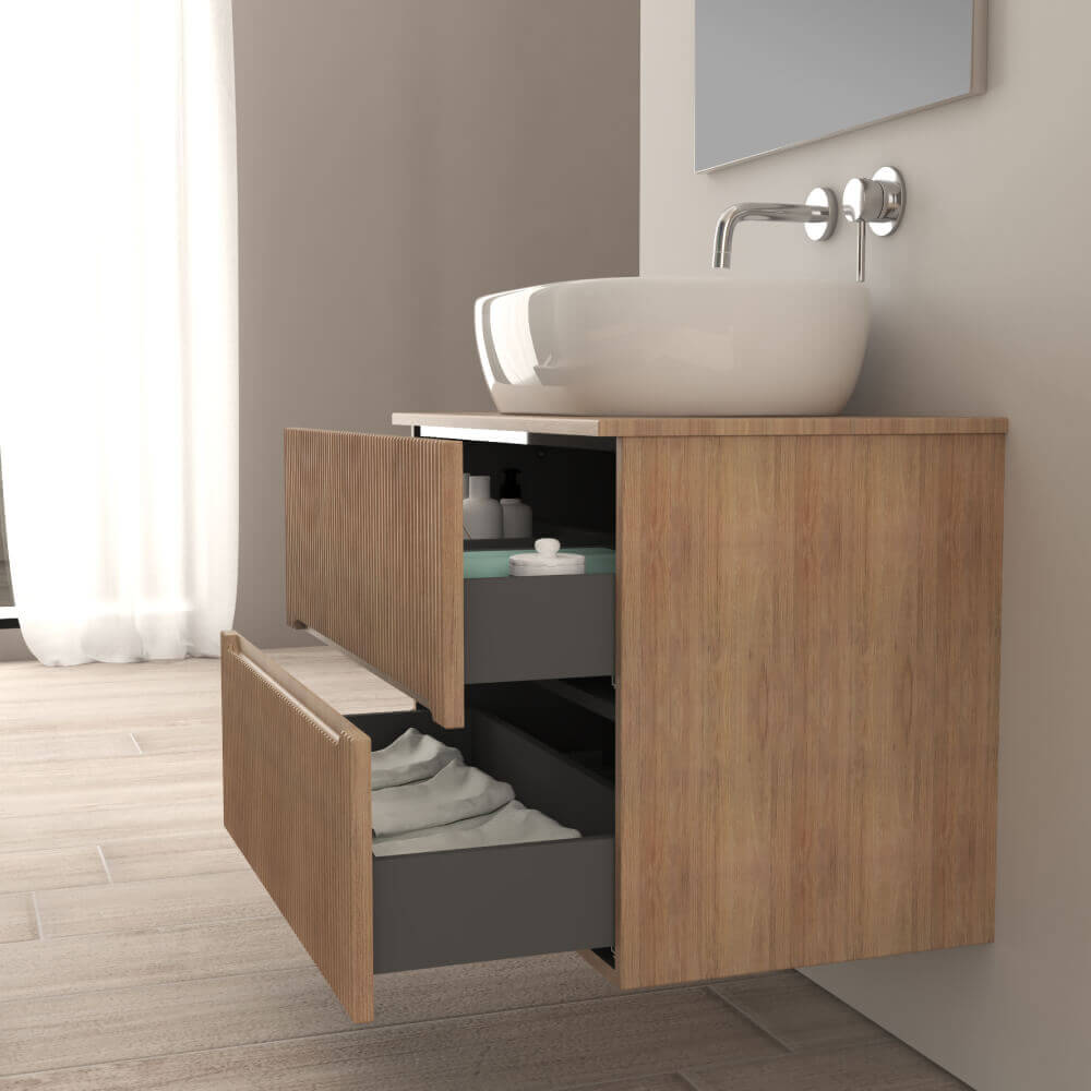 Mobile da bagno per lavabo da appoggio cannettato 80 cm rovere tabacco Palermo Arcshop