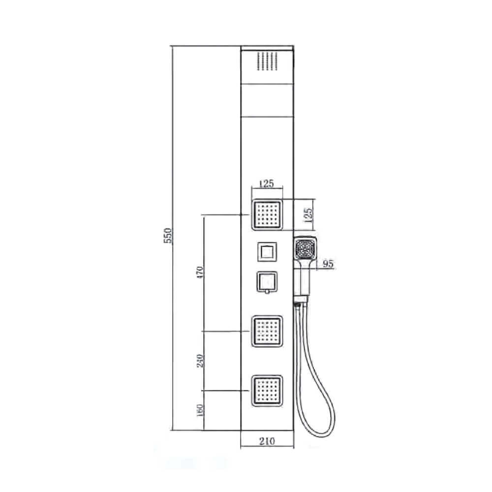 Pannello doccia Omar in alluminio soffione integrato, 3 soffioni orizzontali, doccetta monogetto COD 0HR00200CO02 Arcshop