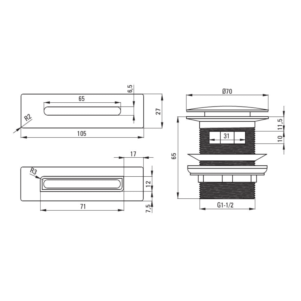 Kit piletta click clack e troppo pieno bianco Arcshop
