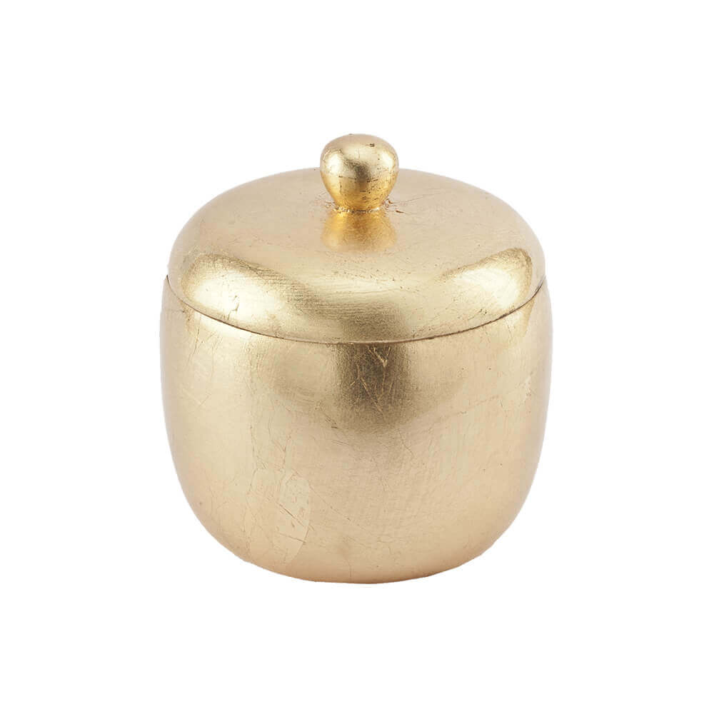 Set accessori da appoggio 5 pezzi Dispenser Bicchiere Porta sapone Porta cotone e Scopino finitura foglia oro