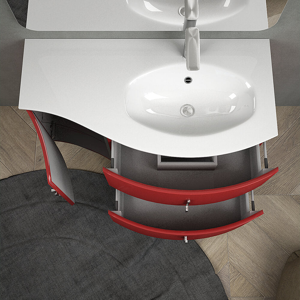 Mobile bagno sospeso rosso lucido 105 cm