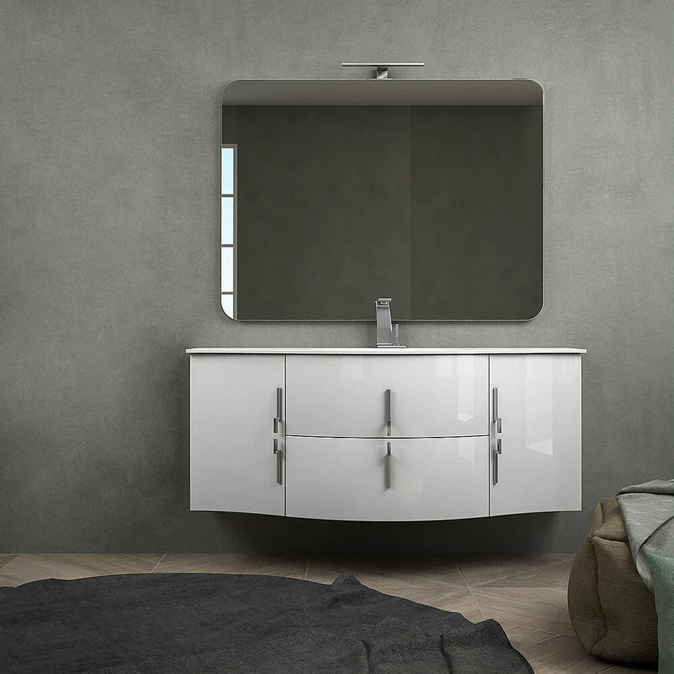 Mobile da bagno Praga 140 bianco lucido cm con vasca centrale sospeso
