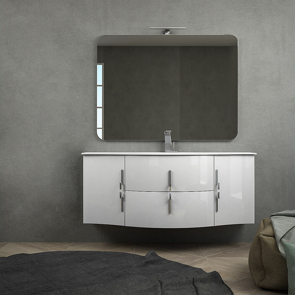 Mobile da bagno Praga 140 bianco lucido cm con vasca centrale sospeso