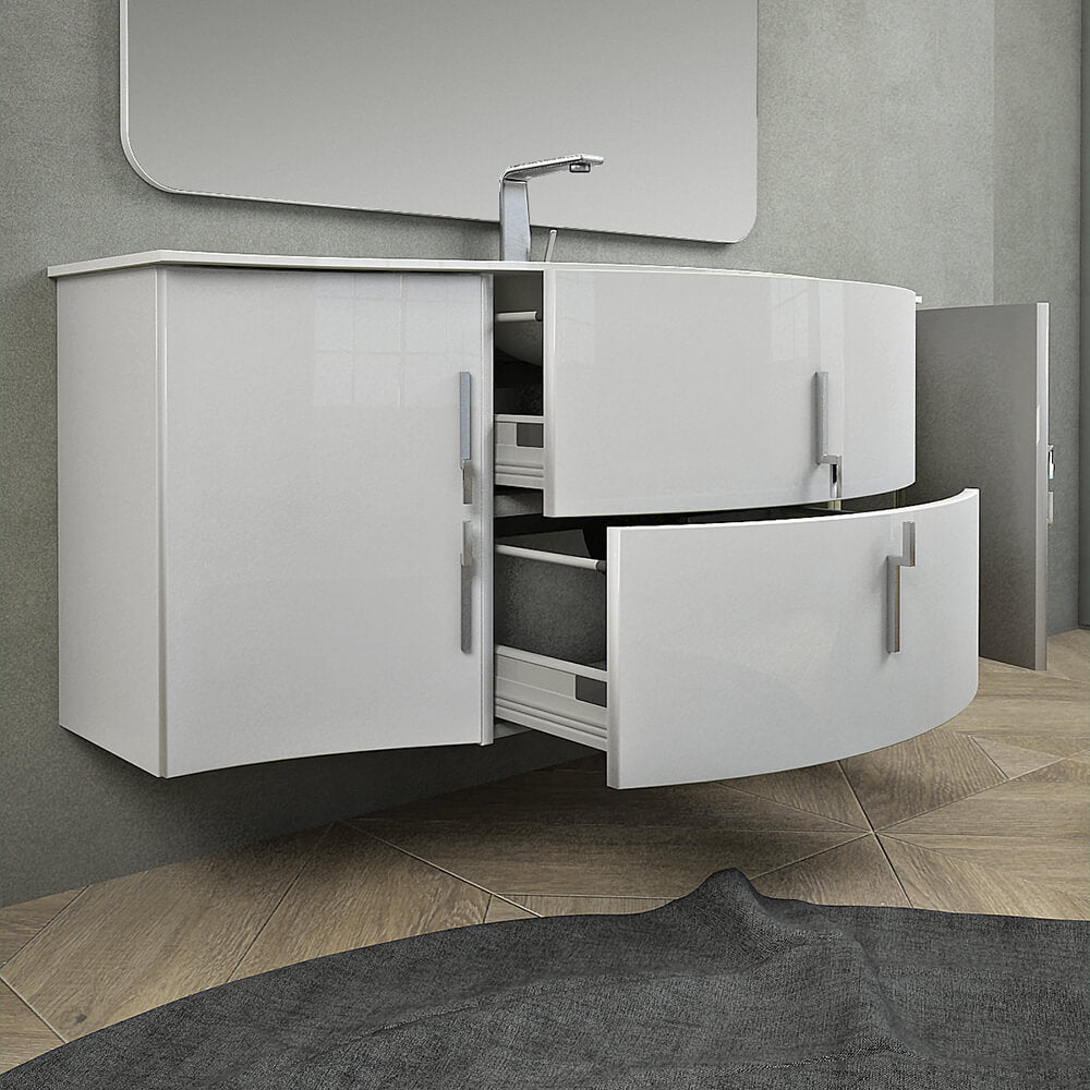 Mobile da bagno Praga 140 bianco lucido cm con vasca centrale sospeso