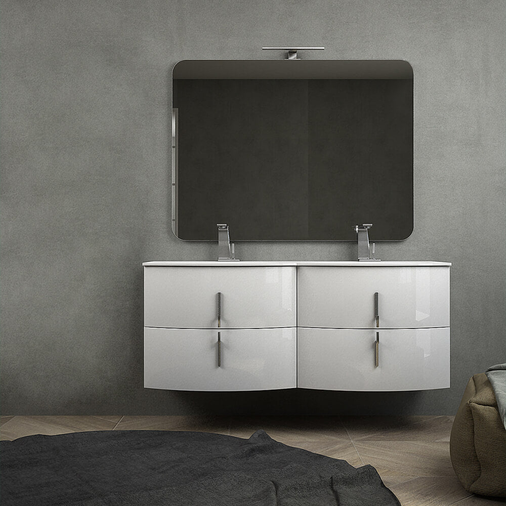 Mobile bagno doppio lavabo 140 cm bianco lucido sospeso Arcshop