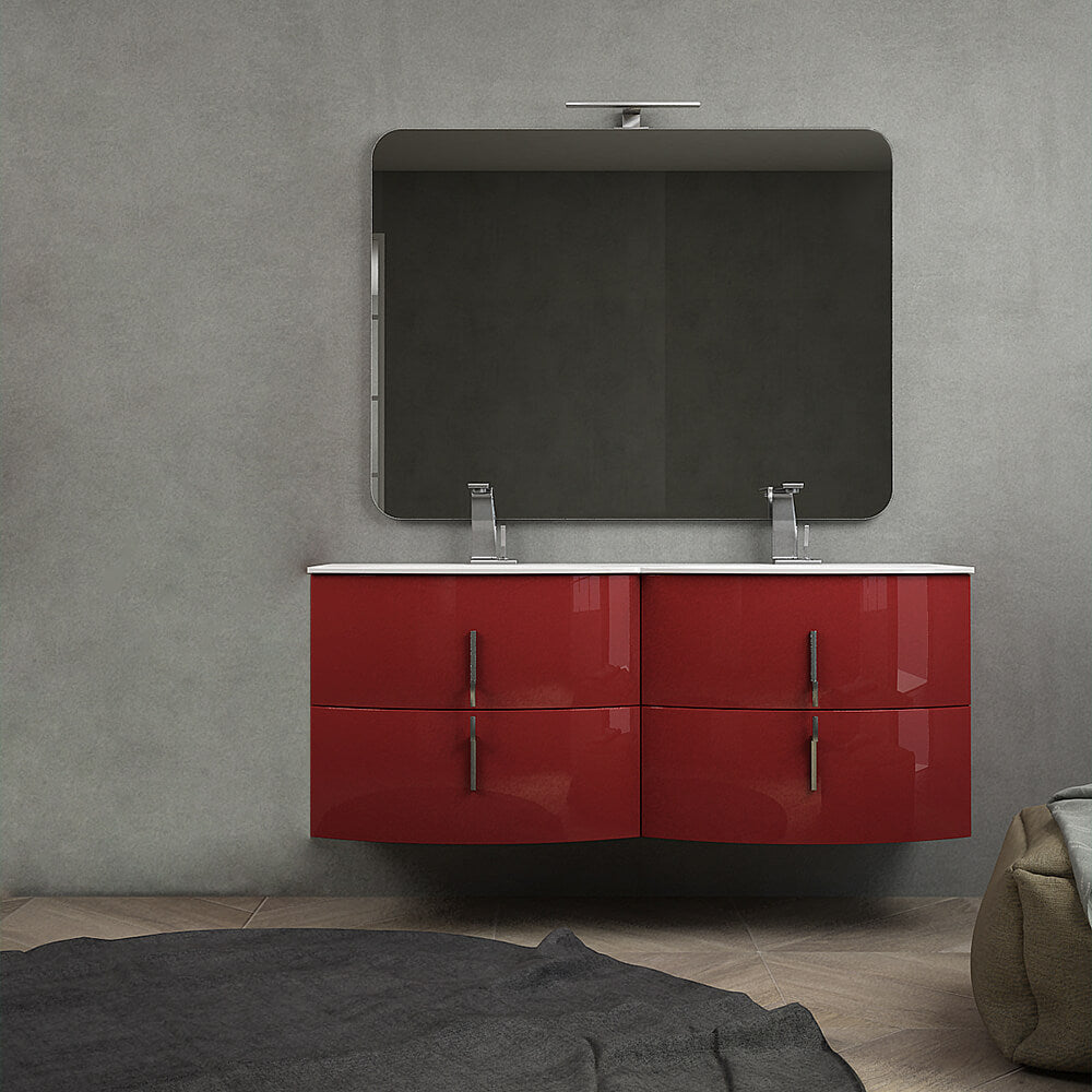 Mobile bagno rosso lucido doppio lavabo 140 cm sospeso Arcshop