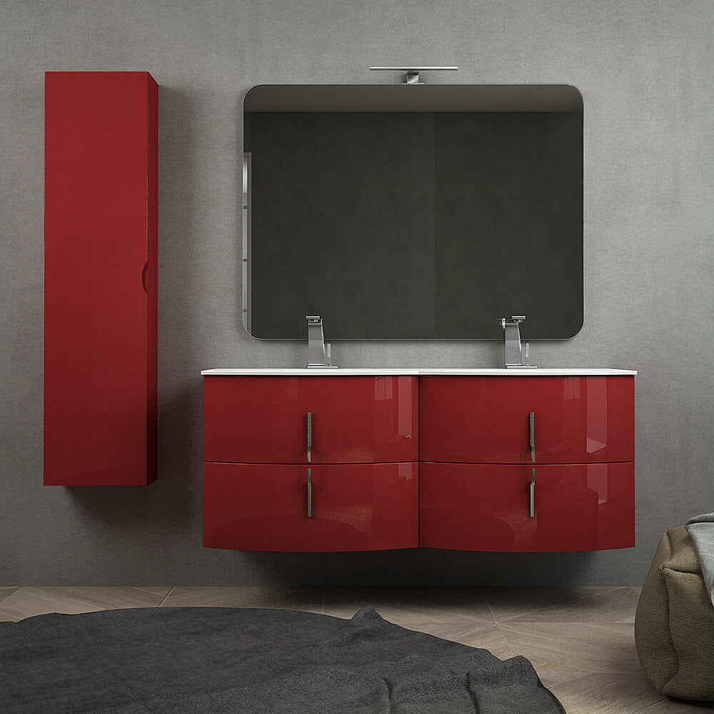 Mobile bagno rosso lucido doppio lavabo 140 cm sospeso Arcshop