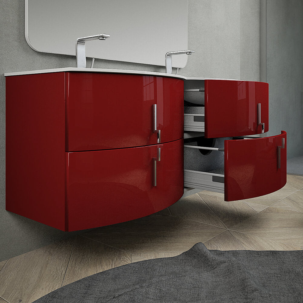 Mobile bagno rosso lucido doppio lavabo 140 cm sospeso Arcshop