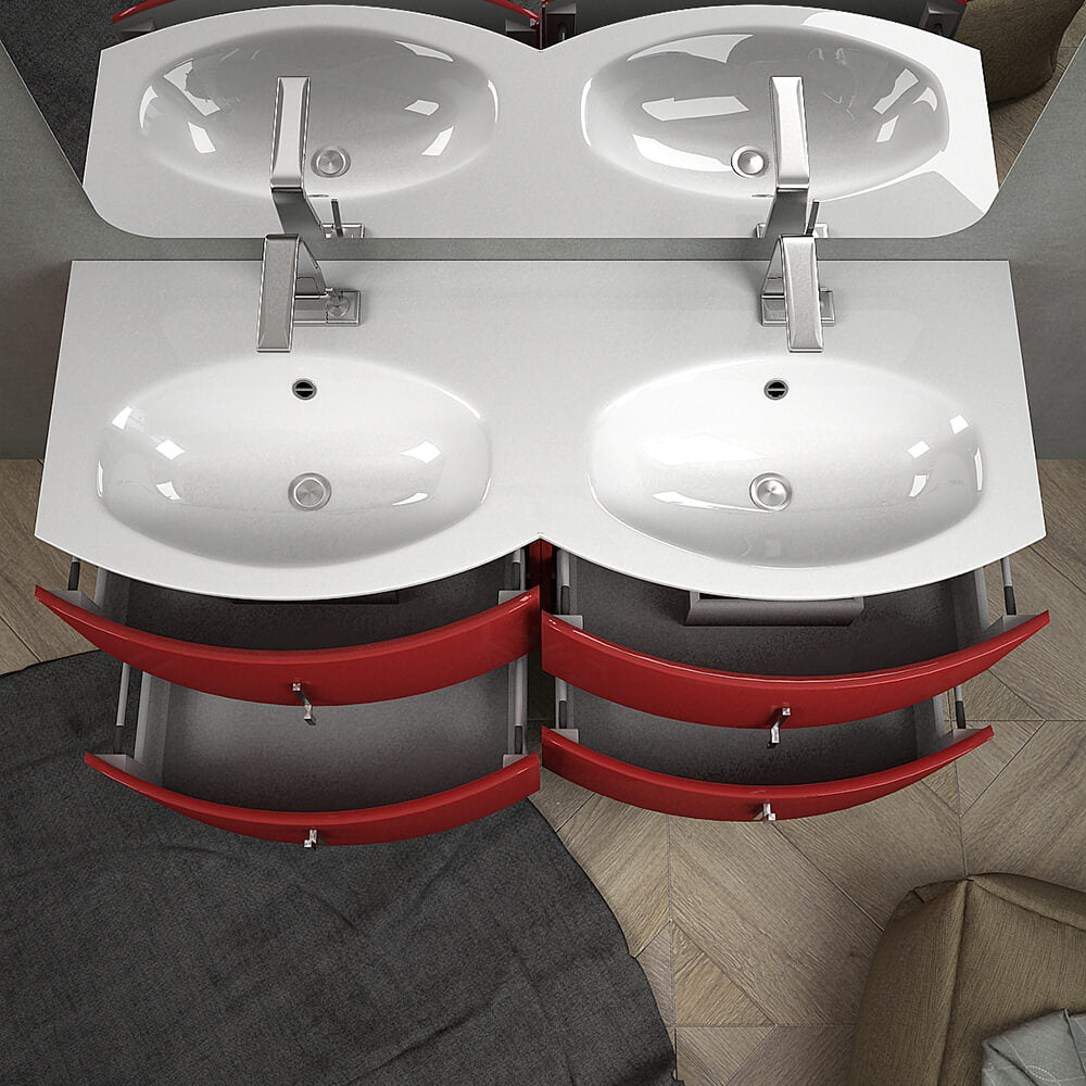 Mobile bagno rosso lucido doppio lavabo 140 cm sospeso Arcshop
