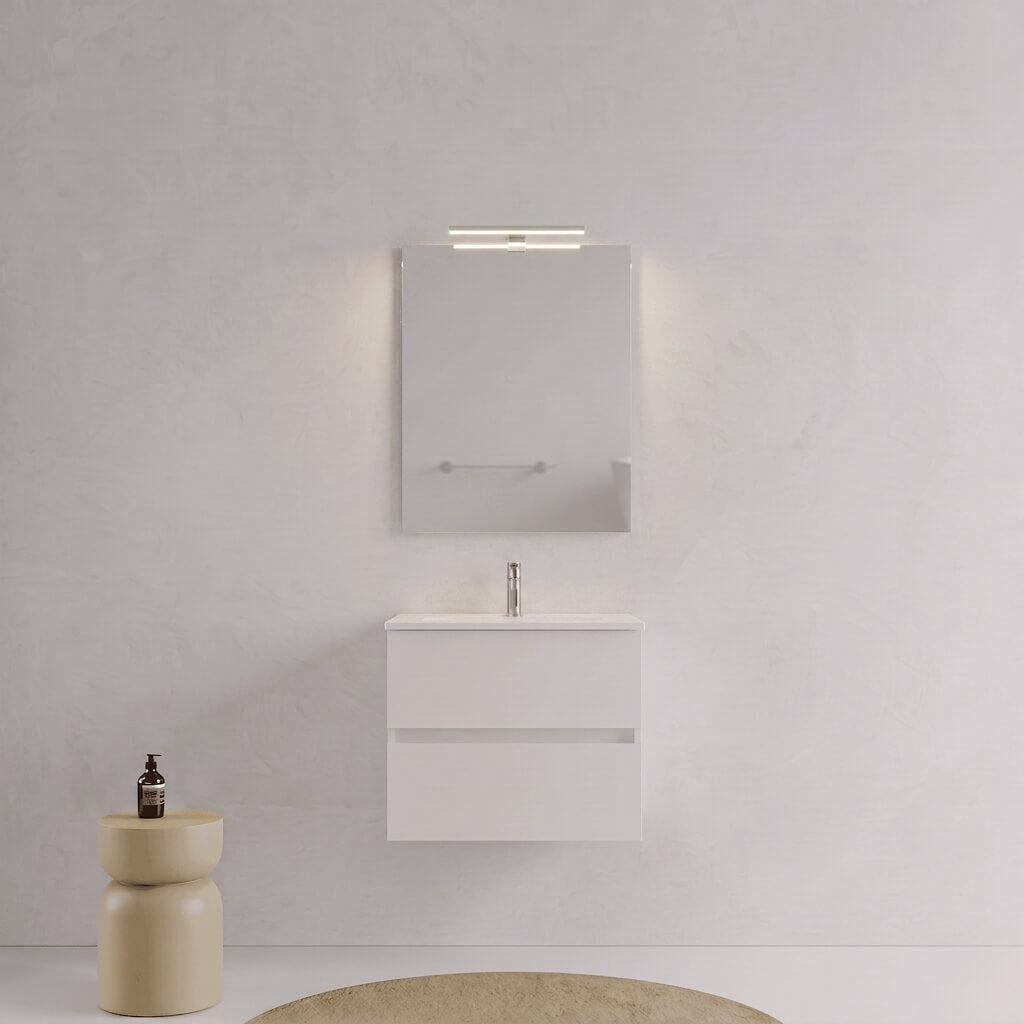 Mobile bagno Sospeso 60 cm Bianco Opaco con cassetti e lavabo in ceramica - Mod. Porto