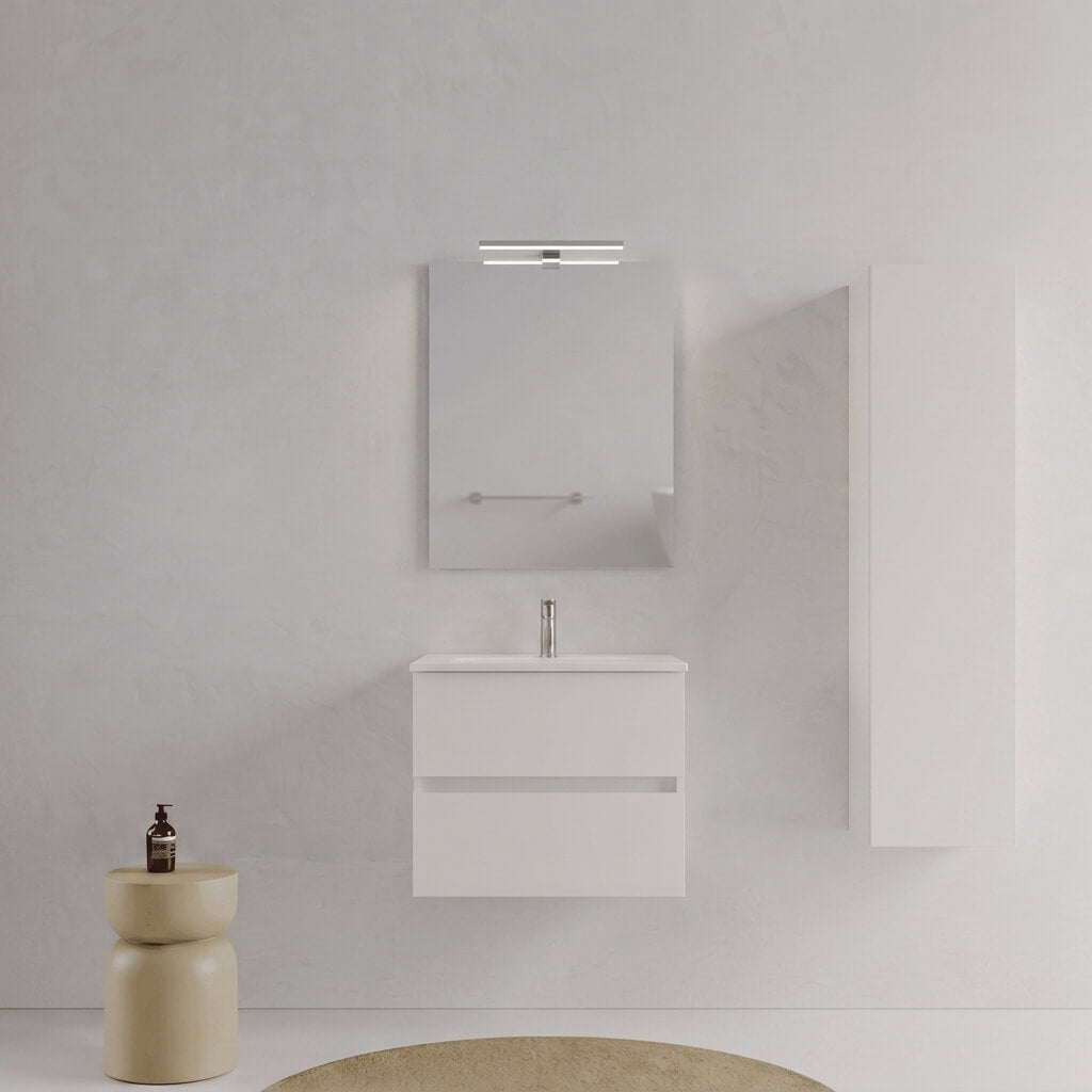 Mobile bagno Sospeso 60 cm Bianco Opaco con cassetti e lavabo in ceramica - Mod. Porto