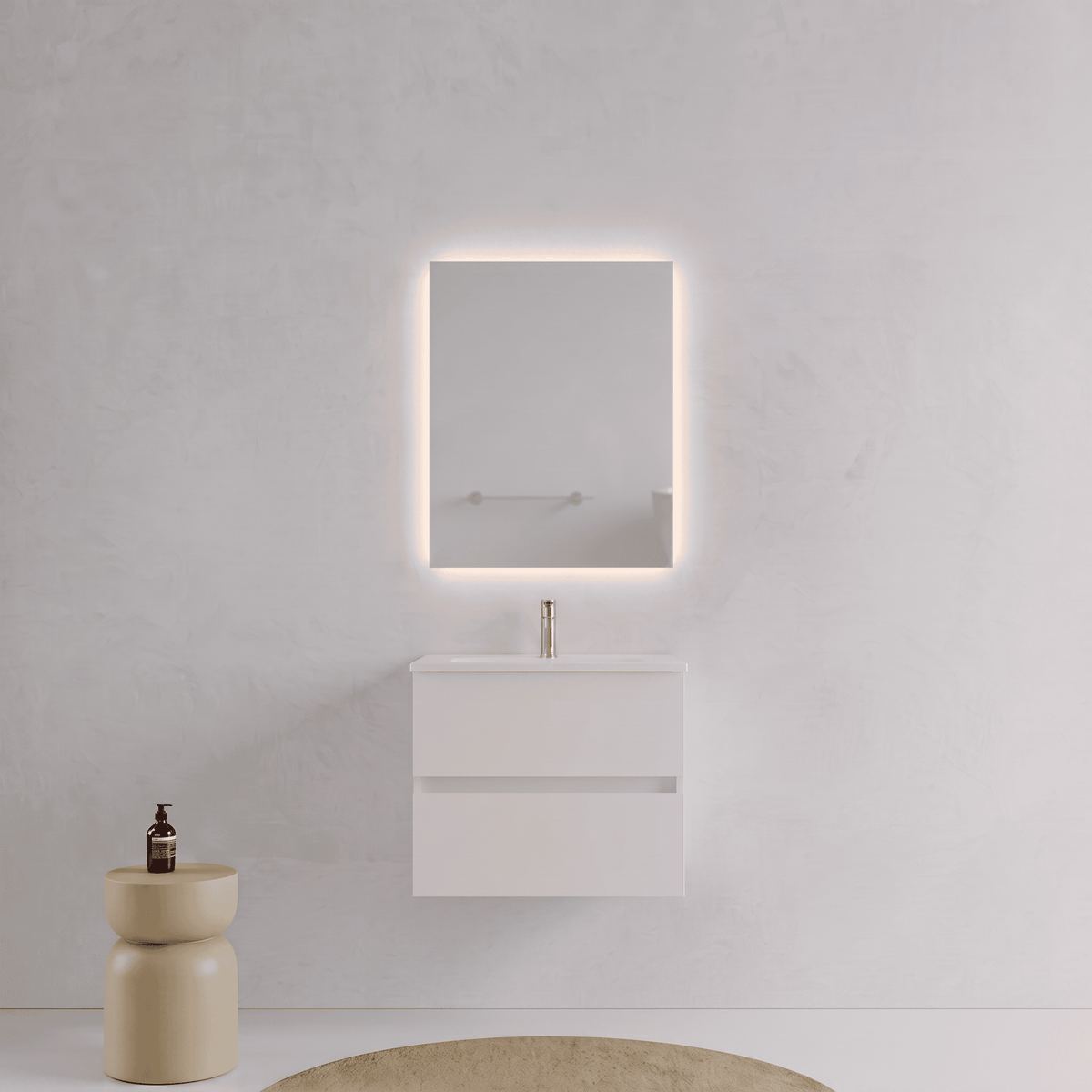 Mobile bagno Sospeso 60 cm Bianco Opaco con cassetti e lavabo in ceramica - Mod. Porto