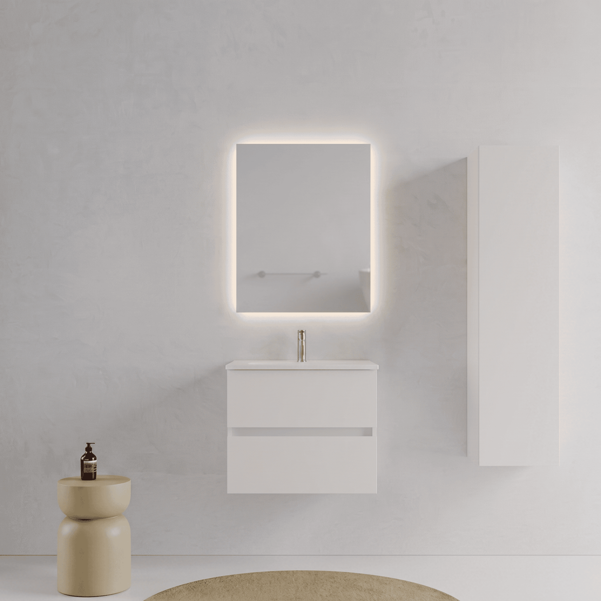 Mobile bagno Sospeso 60 cm Bianco Opaco con cassetti e lavabo in ceramica - Mod. Porto