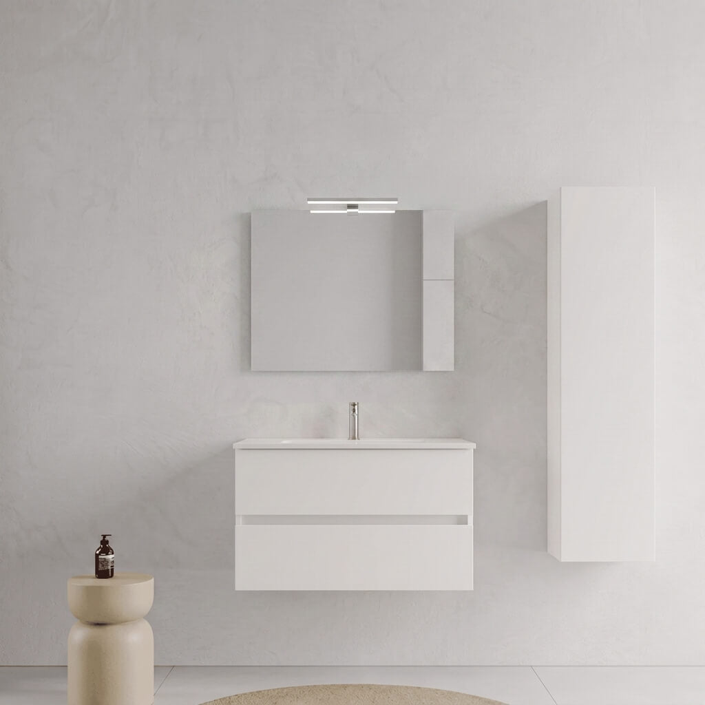 Mobile bagno Sospeso 80 cm Bianco Opaco con cassetti e lavabo in ceramica - Mod. Porto