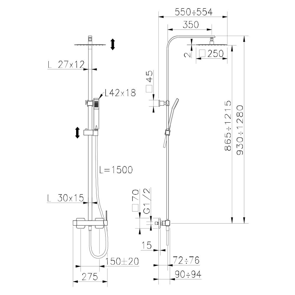 Colonna doccia Huber Quadro 35 con deviatore Arcshop