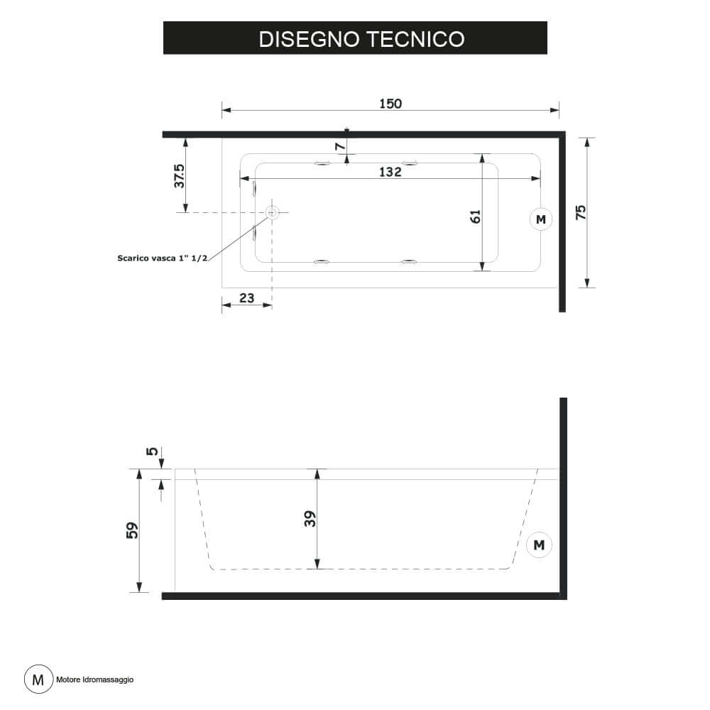 Vasca da bagno 150 x 75 cm basamento mod. Quadra Treesse Arcshop