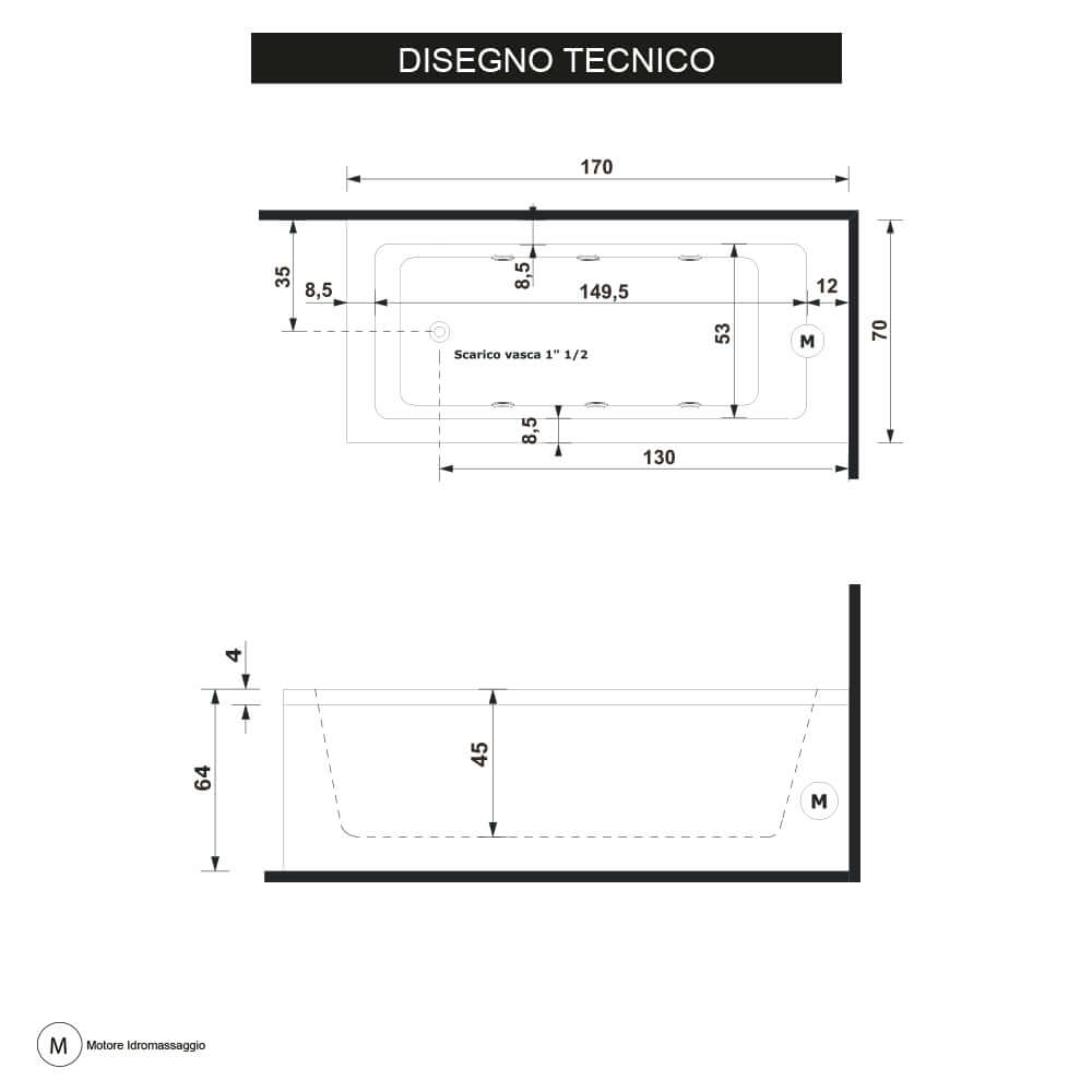 Vasca da bagno 170 X 70 cm Treesse mod. Quadra Arcshop