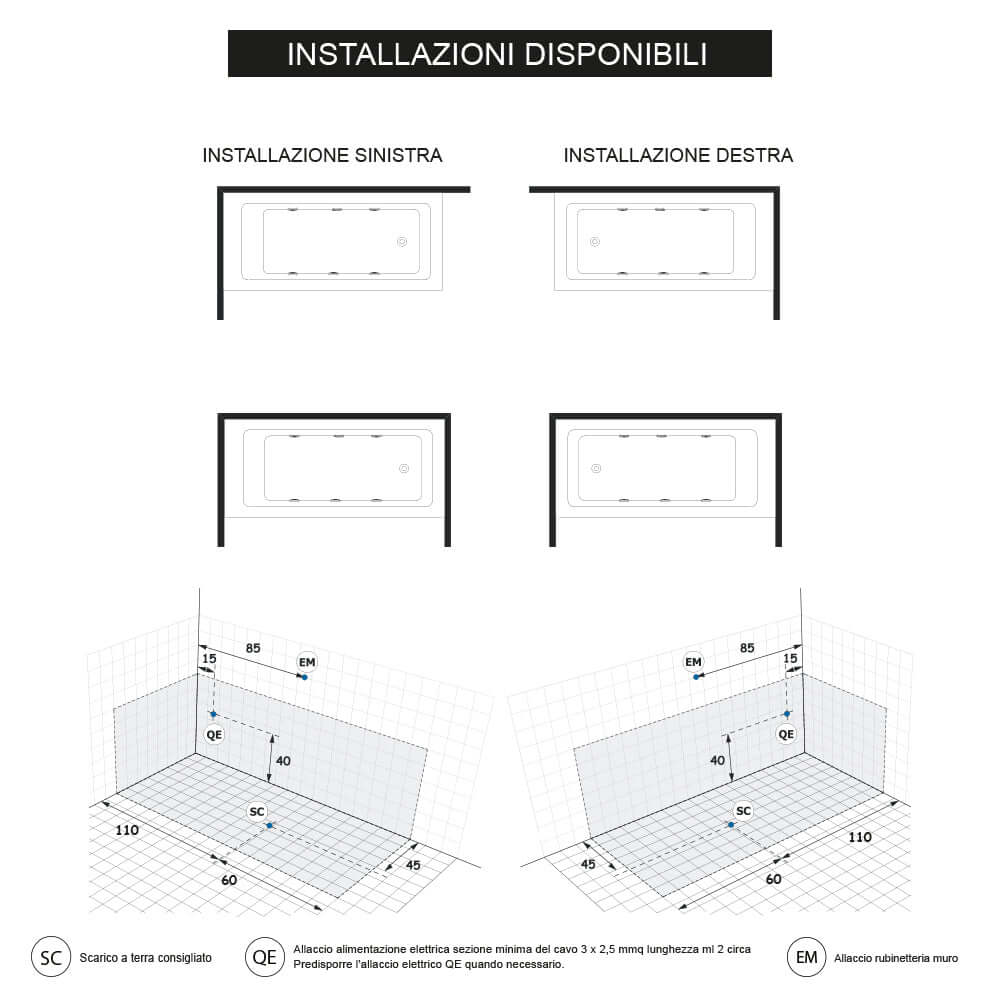 Vasca da bagno 170 X 70 cm Treesse mod. Quadra