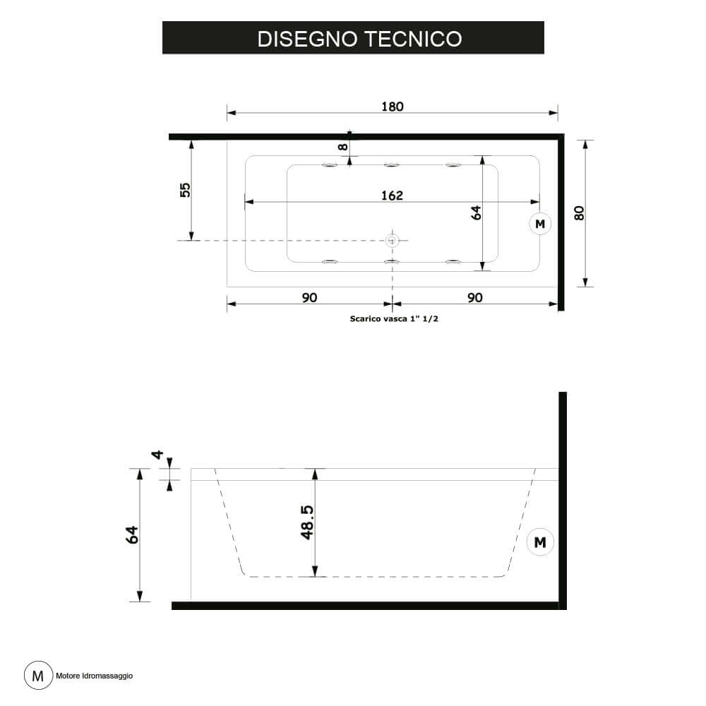 Vasca da bagno idromassaggio 6 jet 180 cm Quadra Treesse Arcshop