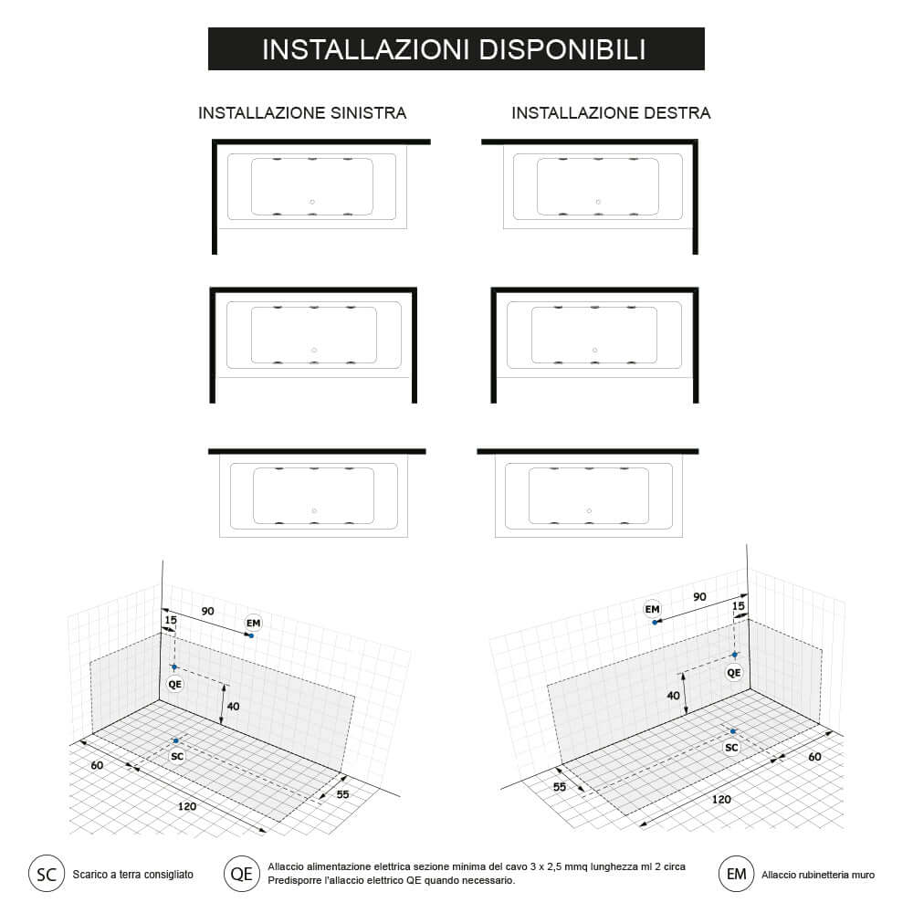 Quadra vasca da bagno 180 X 80 cm in vetroresina treesse Arcshop