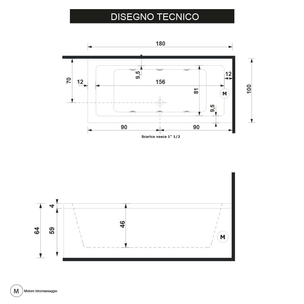 Vasca da bagno 180 x 100 cm Treesse Modello Quadra 181 Arcshop