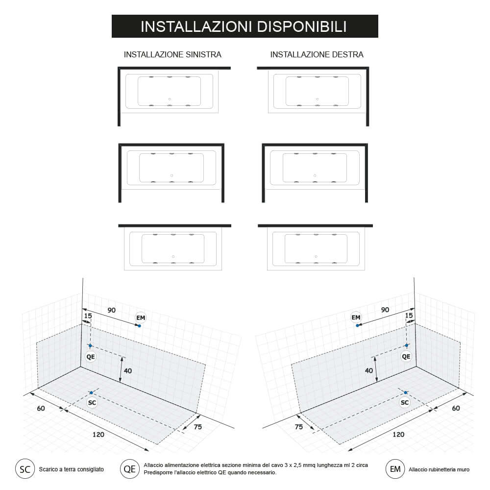 Vasca da bagno 180 x 100 cm Treesse Modello Quadra 181 Arcshop