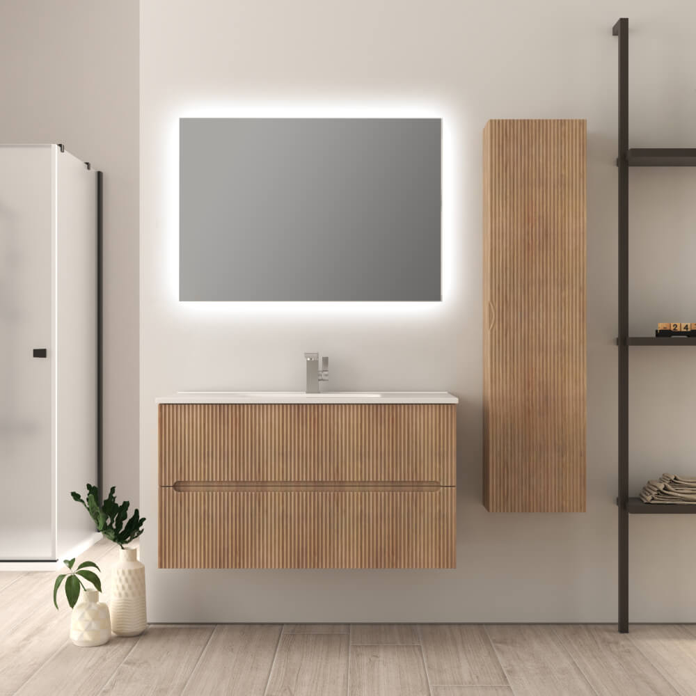 Mobile da bagno cannettato 100 cm rovere tabacco Riga - Arcshop