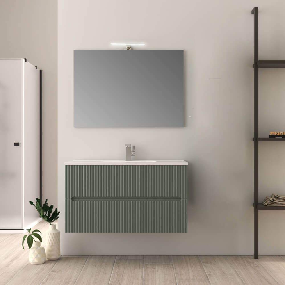Mobile bagno verde opaco 100 cm cannettato Riga Arcshop