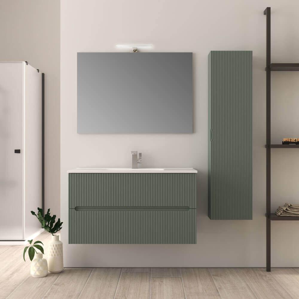 Mobile bagno verde opaco 100 cm cannettato Riga Arcshop