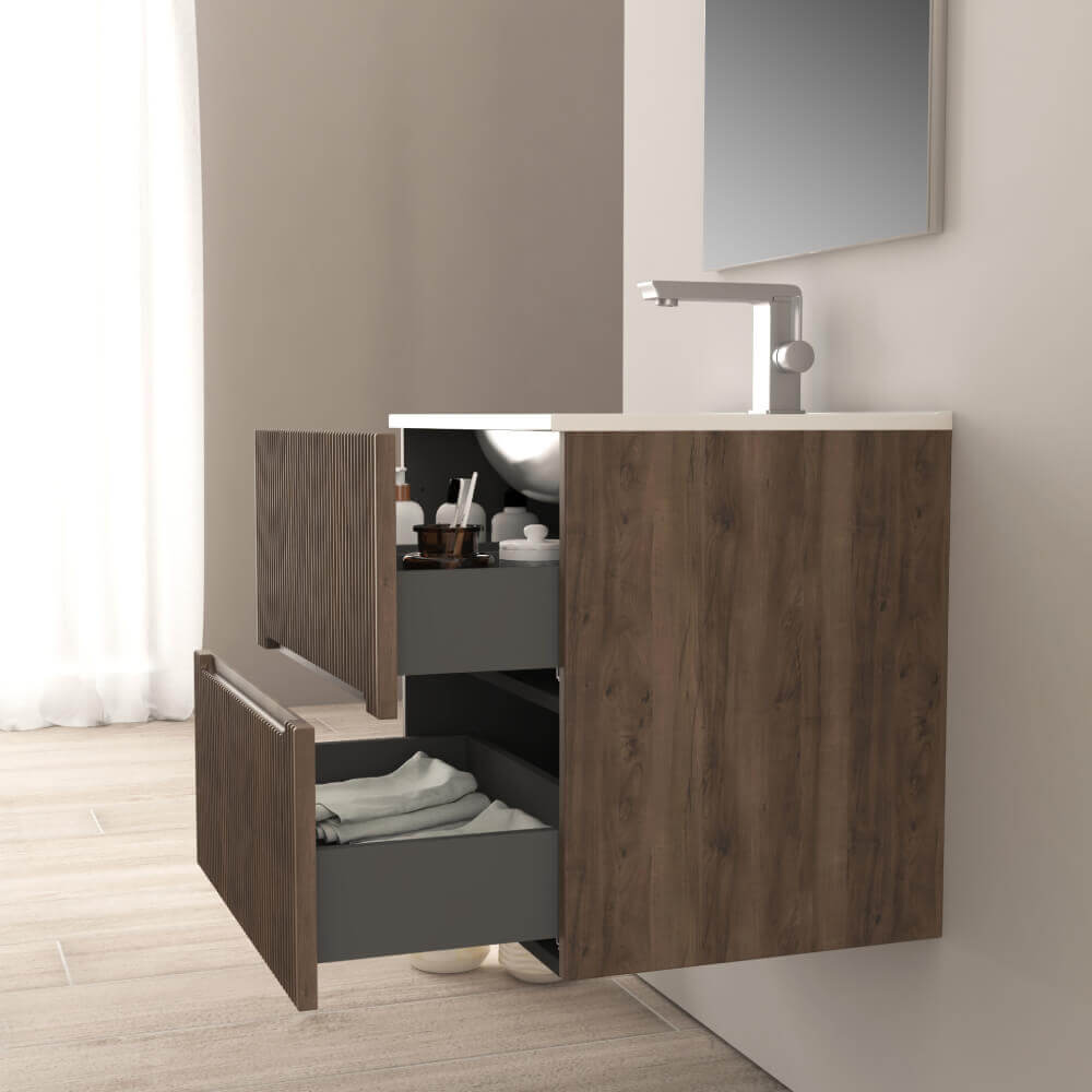 Mobile bagno cannettato 60 cm colore Noce Riga