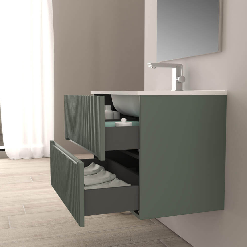 Mobile da bagno verde opaco cannettato 80 cm Riga Arcshop