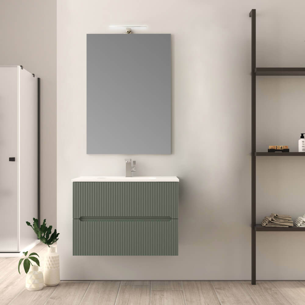 Mobile da bagno verde opaco cannettato 80 cm Riga