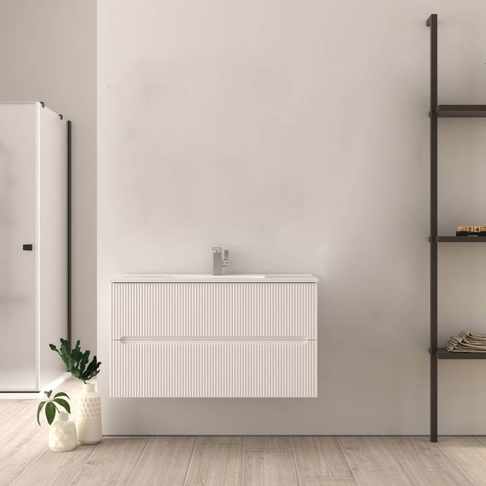 Mobile bagno 90 cm bianco opaco cannettato Mod. Riga Arcshop