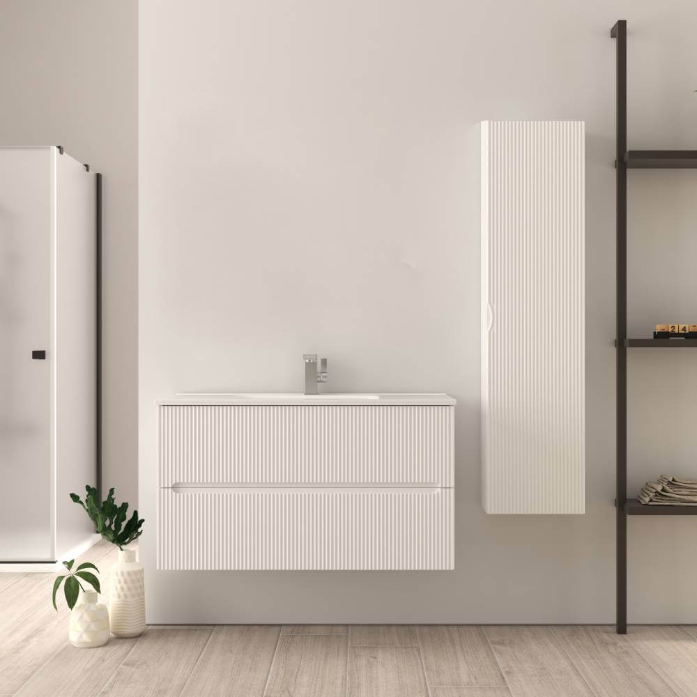 Mobile bagno 90 cm bianco opaco cannettato Mod. Riga Arcshop