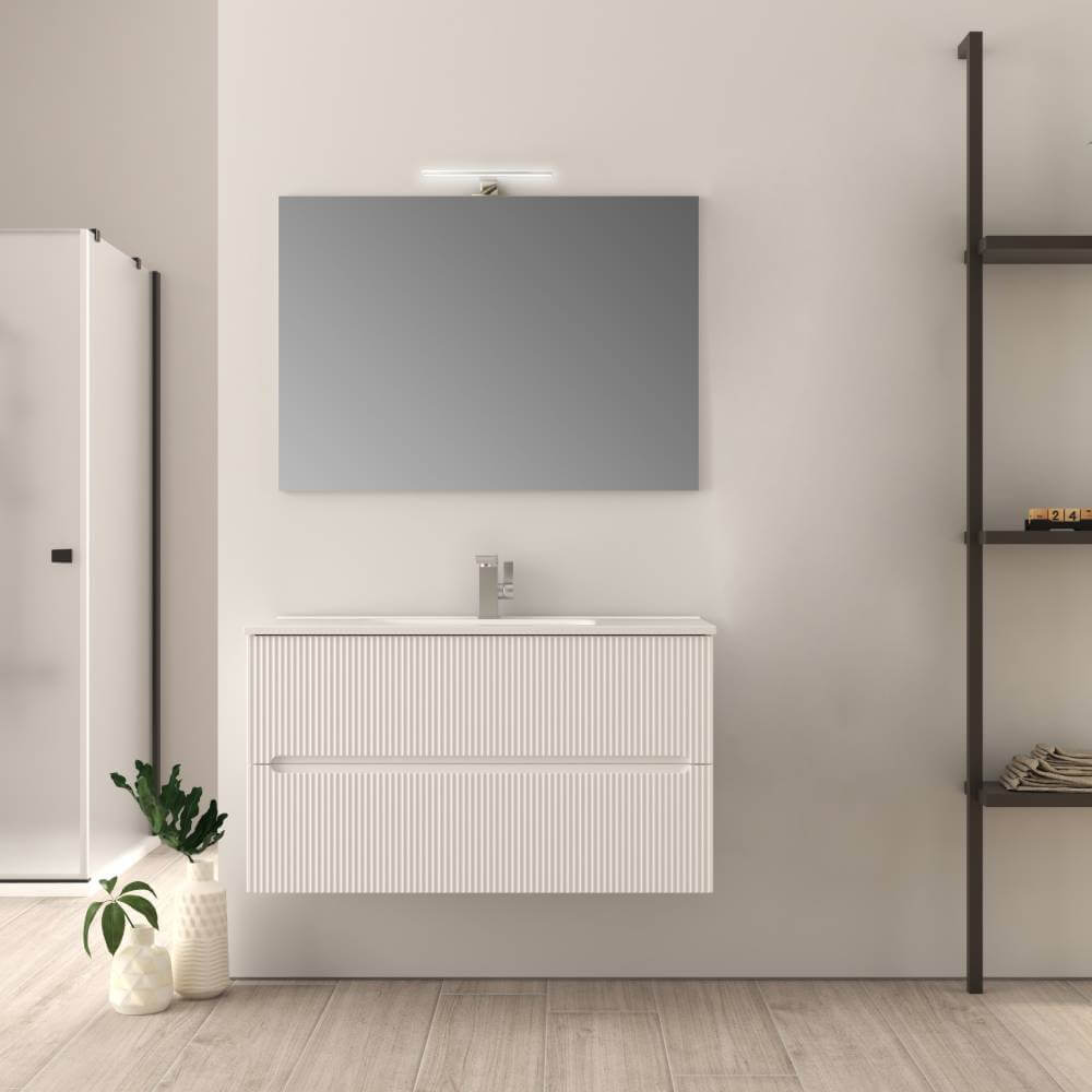 Mobile bagno 90 cm bianco opaco cannettato Mod. Riga Arcshop