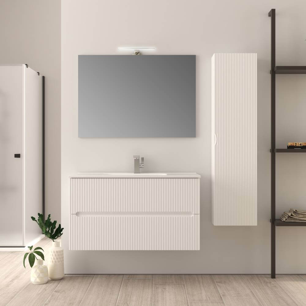 Mobile bagno 90 cm bianco opaco cannettato Mod. Riga Arcshop