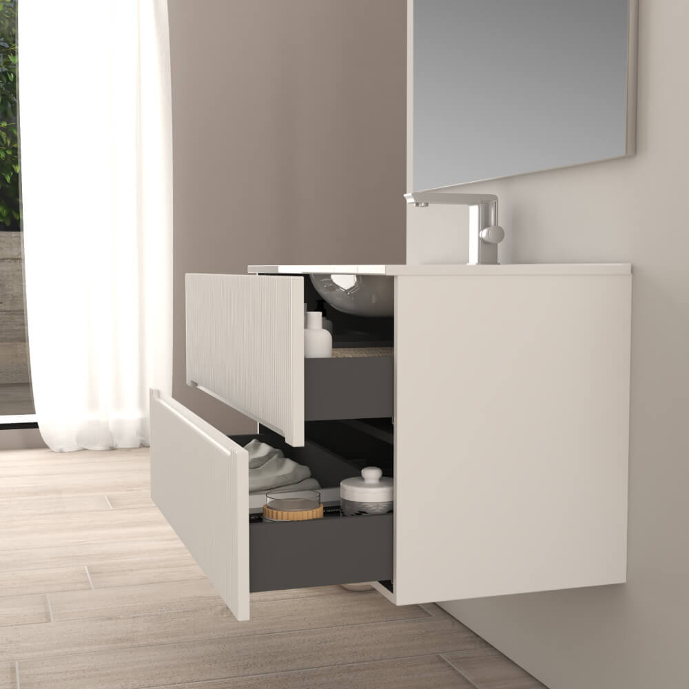 Mobile bagno 90 cm bianco opaco cannettato Mod. Riga