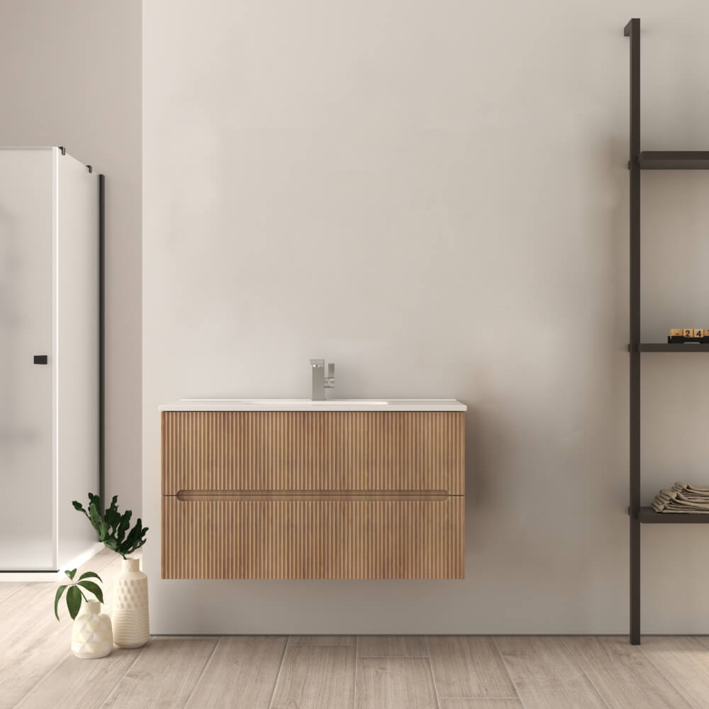 Mobile da bagno cannettato 90 cm Rovere tabacco Riga Arcshop