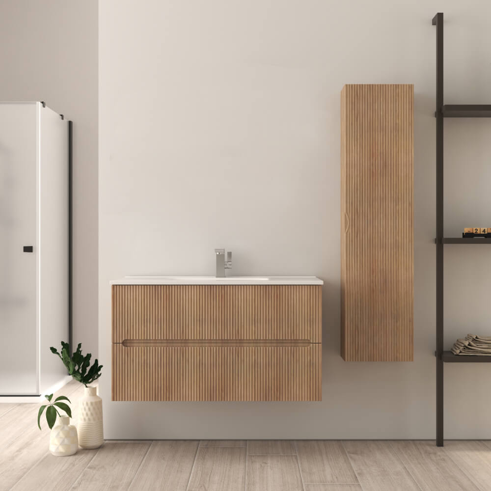Mobile da bagno cannettato 90 cm Rovere tabacco Riga Arcshop