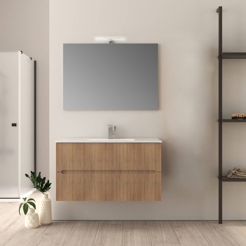 Mobile da bagno cannettato 90 cm Rovere tabacco Riga Arcshop