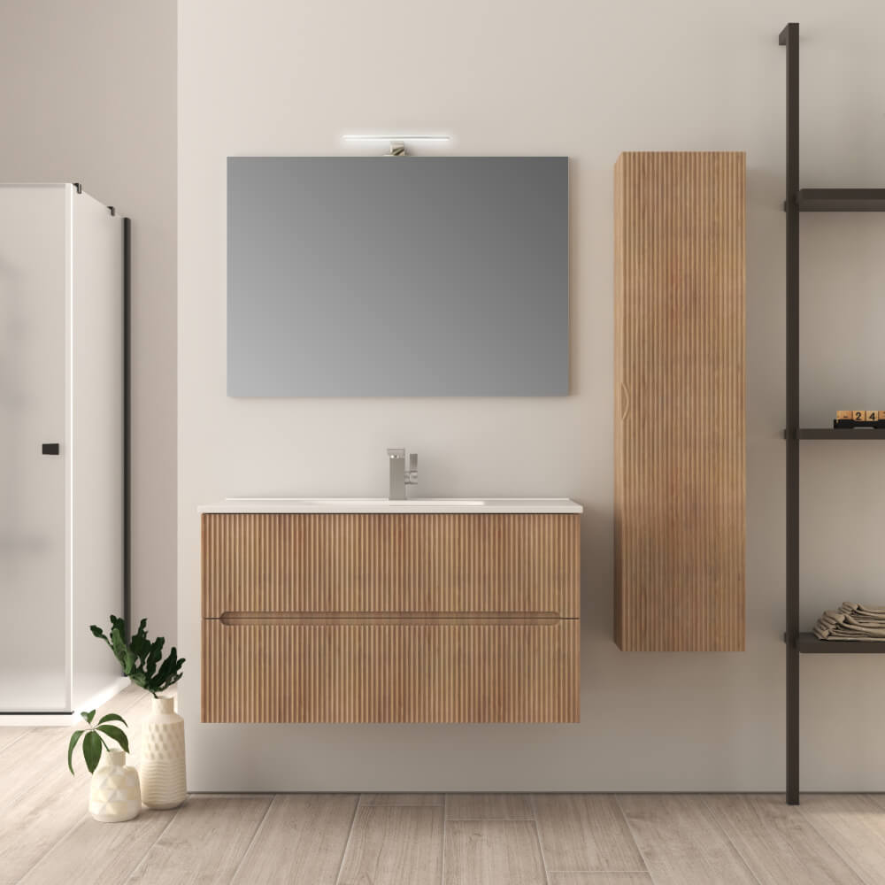 Mobile da bagno cannettato 90 cm Rovere tabacco Riga Arcshop