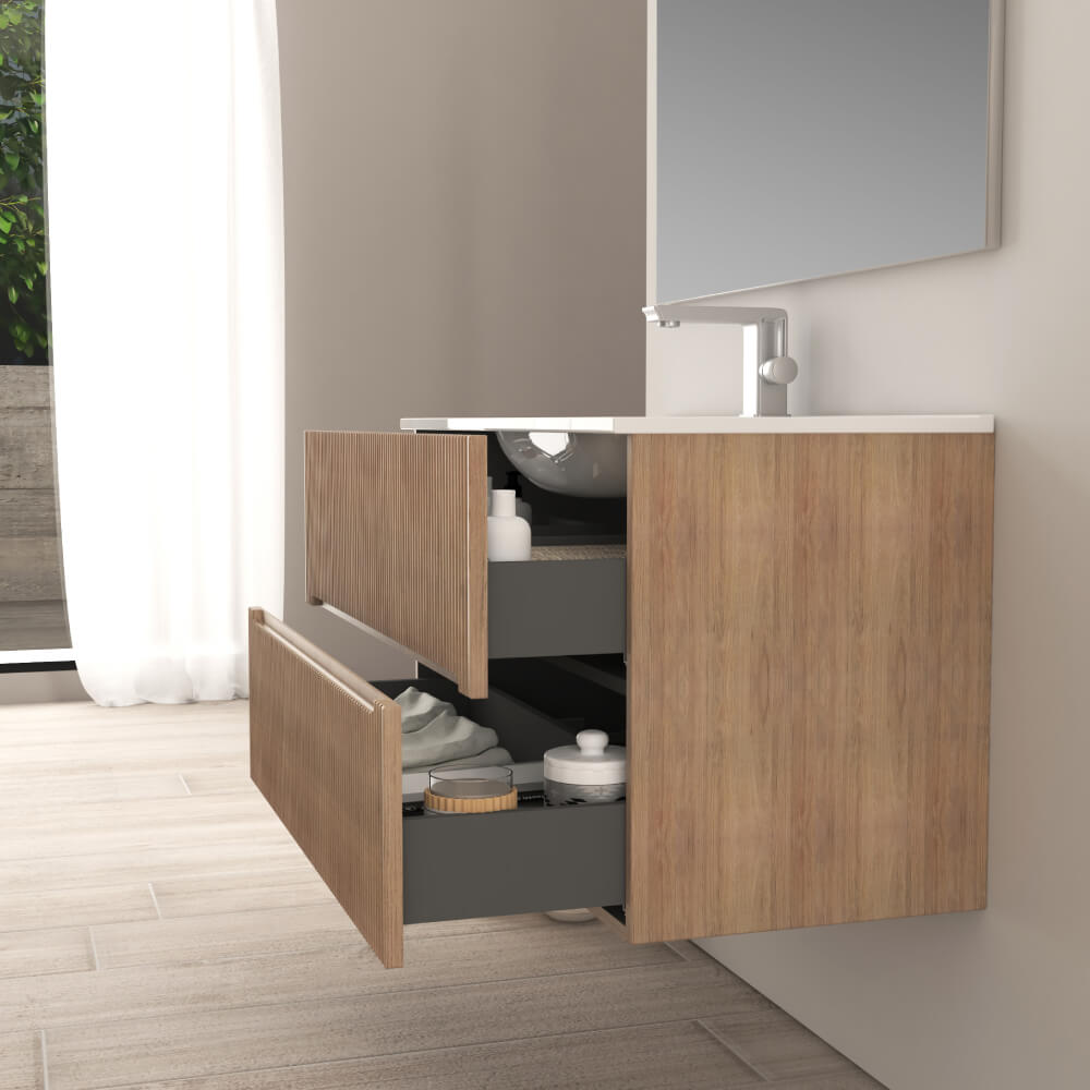 Mobile da bagno cannettato 90 cm Rovere tabacco Riga