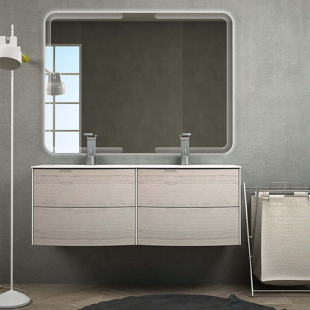 Mobile da bagno sospeso doppio lavabo 120 cm rovere sbiancato