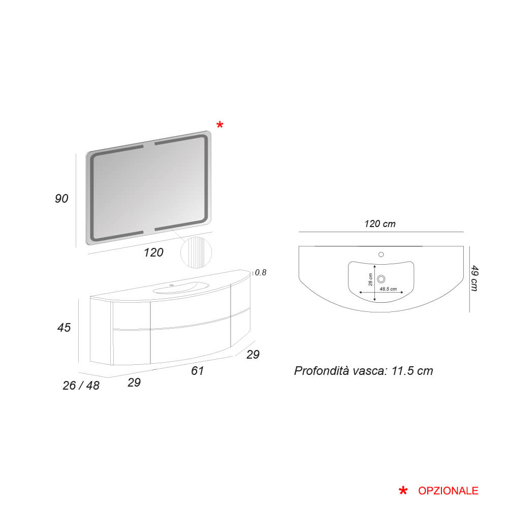 Mobile da bagno sospeso 120 cm bianco opaco Mod. Rio Arcshop