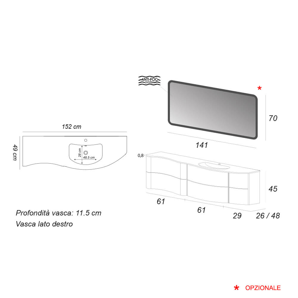 Mobile per bagno Rio 150 cm sospeso rovere tabacco
