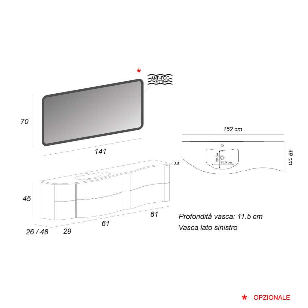 Mobile da bagno 150 cm rovere sbiancato Mod. Rio Arcshop