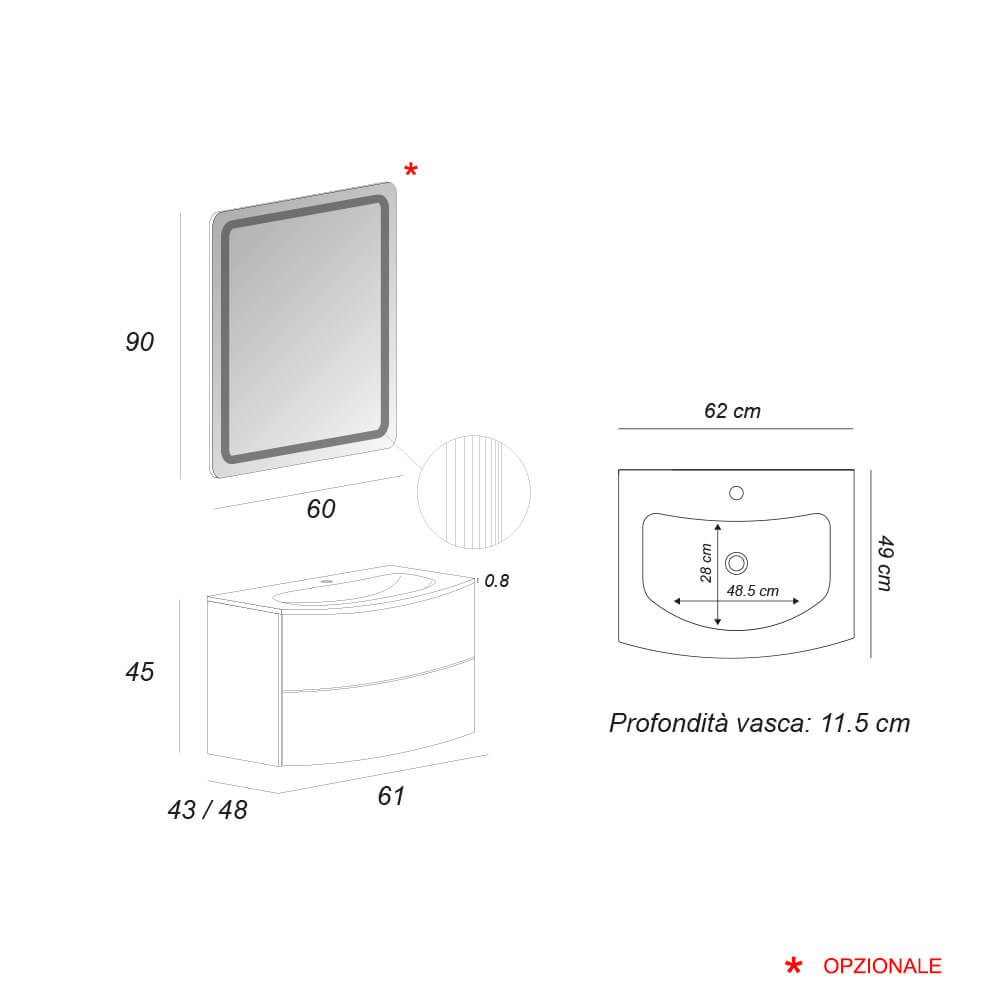 Mobile da bagno sospeso 60 cm Rio Rovere tabacco