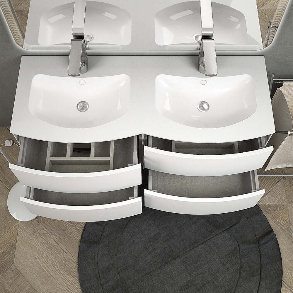 Mobile bagno 120 cm doppio lavabo sospeso bianco opaco Mod. Rio Arcshop