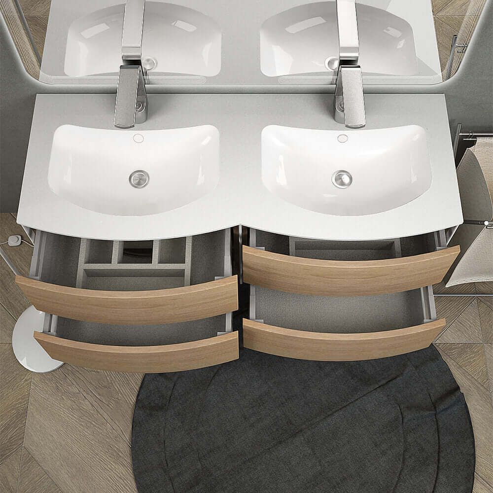Rio mobile da bagno sospeso 120 cm doppia vasca rovere tabacco